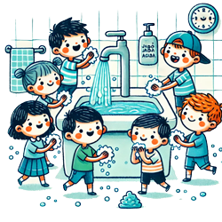 Niños lavándose las manos