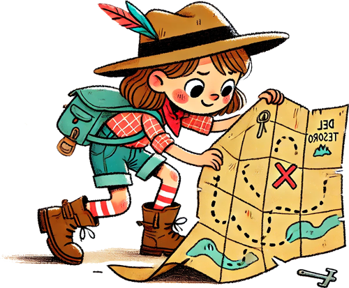 Niña mirando un mapa del tesoro